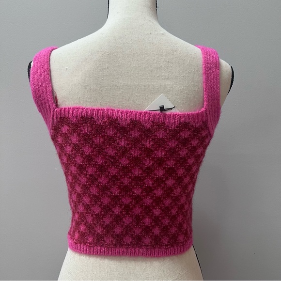 Zara checked knit crop top burgundy pink size medium - Picture 4 of 9